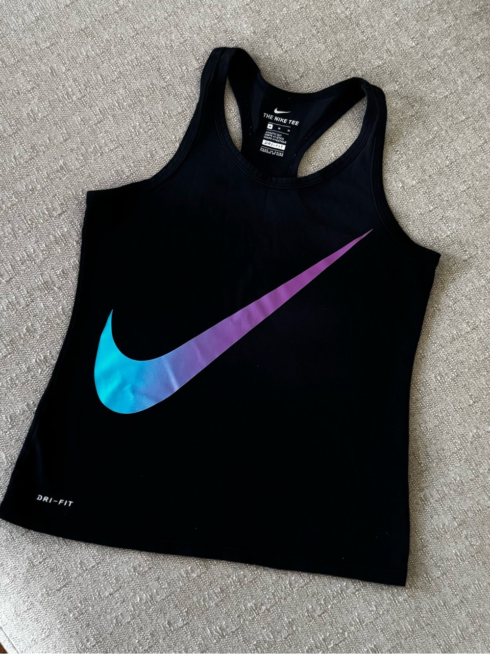 Nike Black Racerback Tank with Teal-to-Purple Swoosh